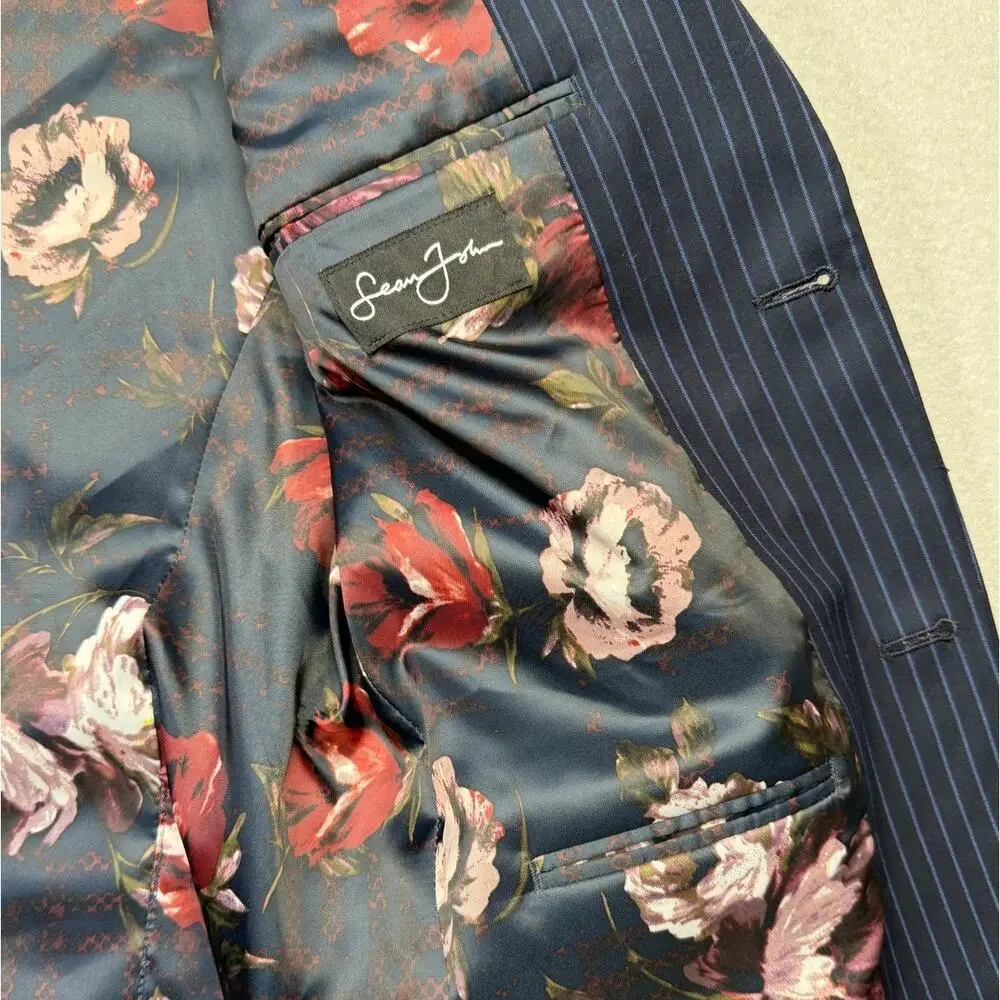 Sean John Men's Classic-Fit Stripe Suit Jacket - Navy Blue 36R $360